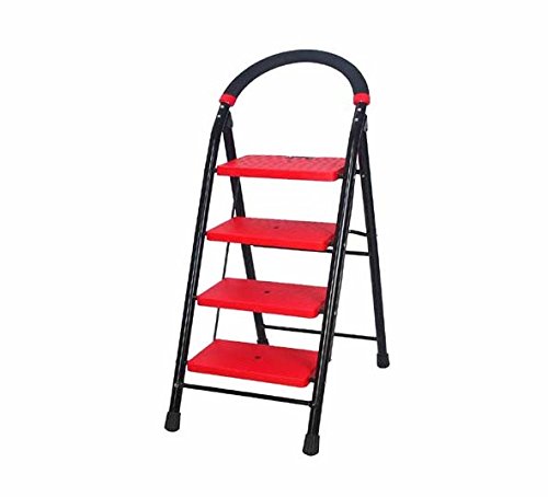 Parasnath Black and Red Super Milano 4 Step Heavy Folding Ladder with Wide Steps 4 Steps Ladder (25 Year Warranty*Made in India) (4 Step)