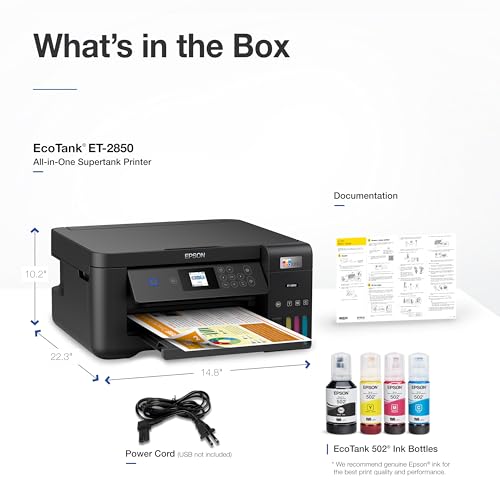 Image of Epson EcoTank ET-2850 Wireless Color All-in-One Cartridge-Free Supertank Printer with Scan, Copy and Auto 2-Sided Printing - Black, Medium
