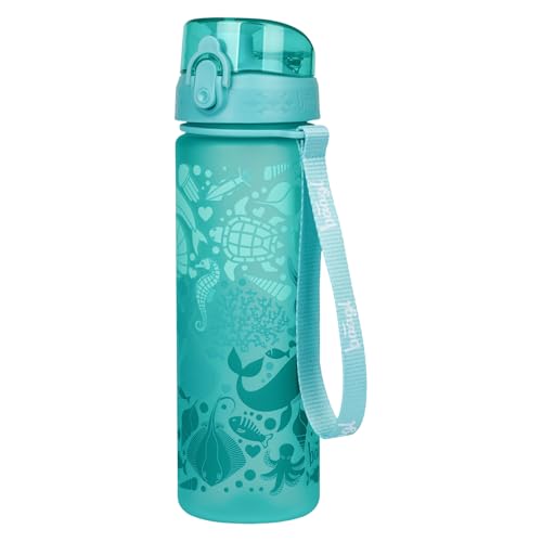Baagl Kinder Trinkflasche Auslaufsicher Wasserflasche 500ml, Schule und Sport Fussball Flasche für Jungen Mädchen Tritan Lässig Getränkeflasche Schultrinkflasche (Delfin)