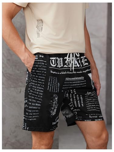GORGLITTER Men's Graphic Print Drawstring Waist Straight Workout Gym Track Shorts3