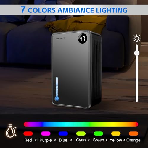 Dehumidifier, Dehumidifiers for Home (1000 sq.ft), 98 OZ Dehumidifier for Basement Bathroom Bedroom, Auto Shut Off Dehumidifiers, Timer Setting, Digital Display, Drain Hose, 7 Colors Light, Black