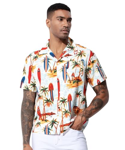 Casey Kevin Camisa Hawaiana Hombre Verano Playa Camisa Casual Funky de Manga Corta Fiesta Hawaiana con Botones