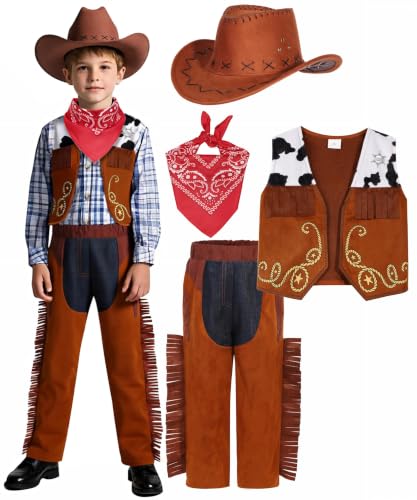 Sicypoty Kids Cowboy Costume for Boys Rodeo Cowboy Set Halloween Birthday Party Dress Up Cosplay Brown