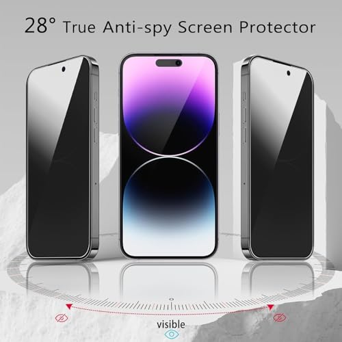 Image of iPhone 14 Pro Max Privacy Screen Protector - Pack of 2, Anti-Spy 9H Tempered Glass, Face ID Compatible, Anti-Fingerprint, Case Friendly, Bubble-Free, 6.7-Inch Display