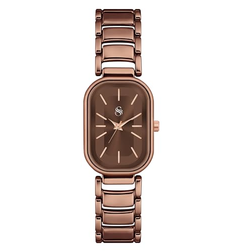 Image of Shocknshop Elegant Rectangular Ladies Rose Gold Analog Metal Strap Solid Link Strap Watch for Woman -WCH176