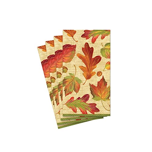 Caspari Entertaining Linen Guest Towels, Leaves, 15-Pack
