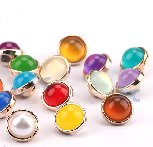 Image of 288 pcs Multicolor Dome Shank Buttons - 20L (11mm) | Round Glossy Resin Buttons with Golden Rim | Sewing, DIY Crafts, Shirts, Dresses, Kurtis, Sweaters