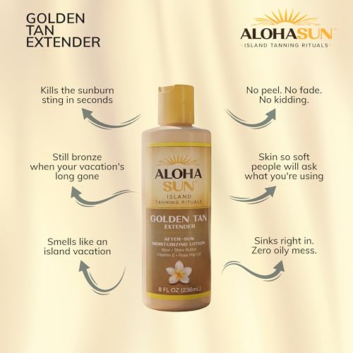 Aloha Sun Golden Tan Extender After-Sun Moisturizing Lotion, Tan-Preserving Body Lotion with Aloe Vera, Shea Butter, Rose Hip Oil & Vitamin E, Hydrating Post-Sun Care for Long-Lasting Glow, 8 fl oz