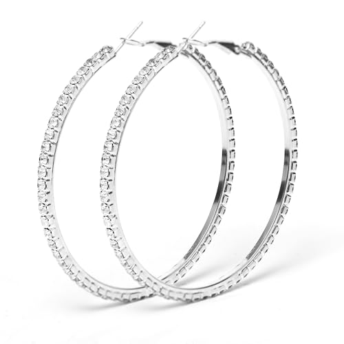 ZAULER Tennis Hoop Earrings for Women - Large Sparkly Rhinestone Hoops with Cubic Zirconia, Thin Round CZ Earrings in 40/50/60mm