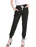 Allegra K Women's Drawstring Elastic Pocket Biker Sweat Cropped Jogger Pants Black XS (US 2)