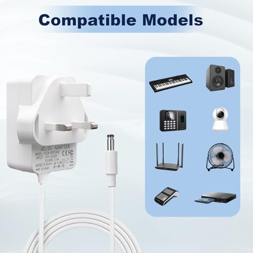 9V DC 1A Power Supply Adapter 5.5x2.1mm Plug, AC 100-240V to DC 9V 1A 9W Power Adapter Center Positive Wall Charger for Arduino UNO, Mega, LED Strip Lights, Router and More Devices, 1.2m Cable