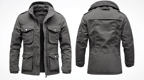 Mens Field Jacket Military Inspiration Classic M-65 Grey Exterior Pockets Hooded Outdoor Nylon Winter Jacket3