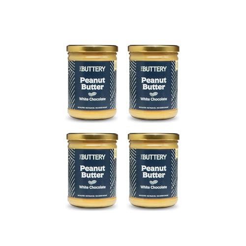 The Buttery – Peanut Butter White Chocolate/Crema de Cacahuete con Chocolate Blanco, 100% Cacahuete Alto Oleico Saludable, Sin Aceite de Palma, Fuente Proteína - 800g - 4 Pack