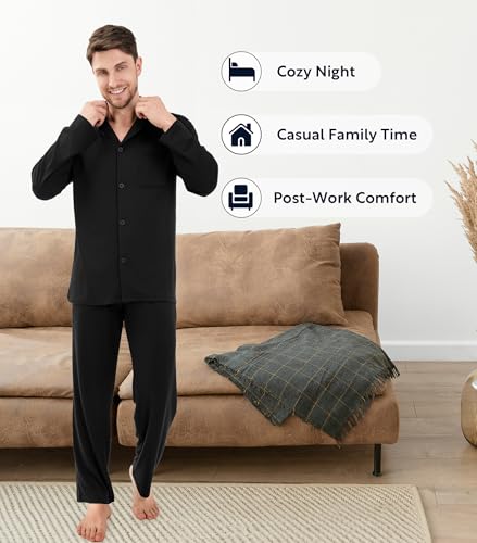 DAVID ARCHY Mens Pajamas Set Ultra-Soft Sleepwear Classic Notched Collar Top & Bottoms Loungewear with Pockets 6