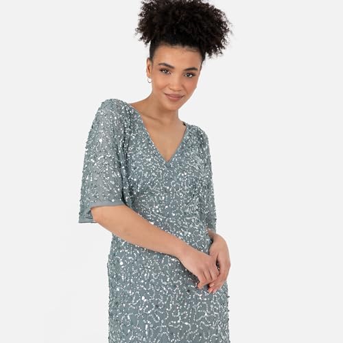 Robe maxi de mariée et cocktail coupe trapèze à manches courtes amples - 2