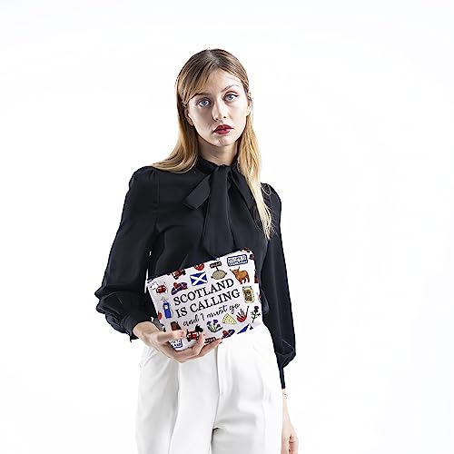 Schottland Make-up-Tasche, Geschenk für Schottland ist Calling and I Must Go mit Reißverschluss, Geschenk für Schottland (Schottland Calling UK), weiß