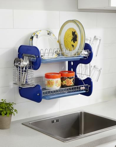 Image of AMOL Stainless Steel Kitchen Dish Rack | Rust-Resistant Utensil Stand with Glass & Spoon Holder | Wall Mountable Modular Kitchen Organizer (Made in India) (Height- 14.1 Inches)
