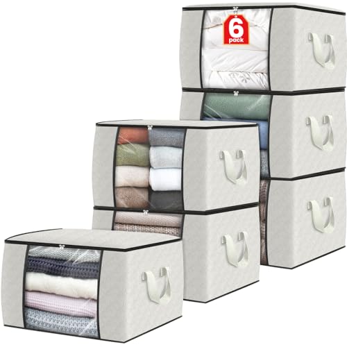 Fab Totes 6-Pack Clothes Storage Bags with Handles, Ivory