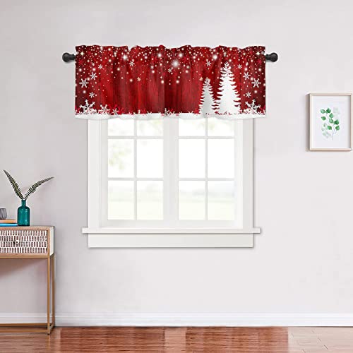 Shaptoy Christmas Curtain Valances For Kitchen Windows 54X18 Inch Xmas Tree Snowflake Red Rod Pocket Valance Window Treatments 1 Panel Short Curtains For Bedroom Bathroom Living Room Decor #TOP2