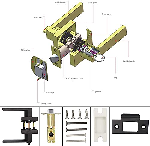 Privacy Door Lever, Door Lever With Lock, Locking Door Handle Set For Heavy Duty Interior Bathroom Bedroom Door Handles Keyless Locksets, Reversible For Left Right Side Handed, Matte Black (2 Pack) #TOP3