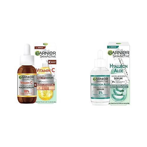 Garnier Nachtserum mit Vitamin C, Gegen dunkle Flecken und müde Haut & Feuchtigkeitsspendendes Serum für ein straffes und strahlendes Hautbild, Mit beruhigender Aloe Vera und Hyaluronsäure