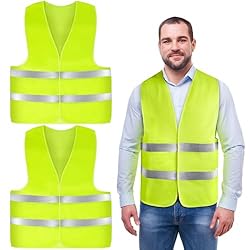 AYBUY Chaleco Reflectante, 2 Pcs Chaleco de Seguri...: ALTA CALIDAD:El chaleco de seguridad está fabricado poliéster y material reflectante. Cómodo de llevar, antiarrugas. El chaleco de seguridad para automóvil es transpirable, no se sentirá congestionado ni siquiera en verano y no hay mal olor. ALTA VIS...