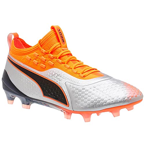 Puma Men's One 1 SYN Firm Artificial Ground Soccer-Shoe, Silver-ShockingOrangeBlack, 11 M US