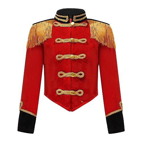 Moily Kids Girls Velvet Tassels Long Sleeve Circus Ringmaster Jacket Coat Carnival Party Marching Band Uniform