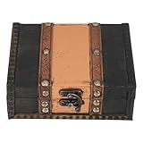 Lurrose Caja Organizadora de Joyas Vintage de Madera Cerradura Pequeña, Compacta para Escritorio, Adecuado para Guardar Recuerdos y Accesorios, 5.70X4.60X2.16In