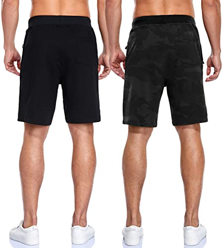 Image of Boyzn Men's 2 Pack Athletic Shorts Comfortable Cotton Workout Shorts Elastic Waist Running Shorts with Zipper Pockets