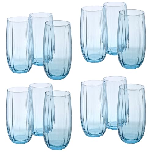 Queensway Home & Dining 12-Piece Coloured Glass Tumbler Set - Stylish, Durable Drinkware for Cocktails, Juices & Everyday Use - 500ml Light Blue Dishwasher Safe Glasses