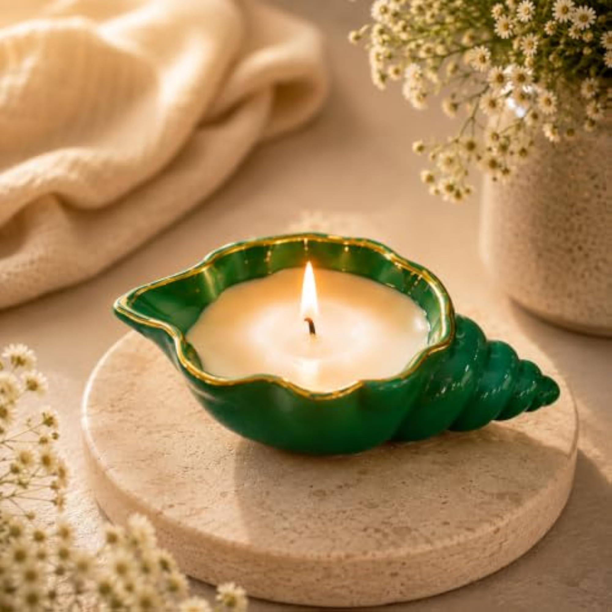 Green Leaf Shell Candle, Handmade Decorative Soy Wax