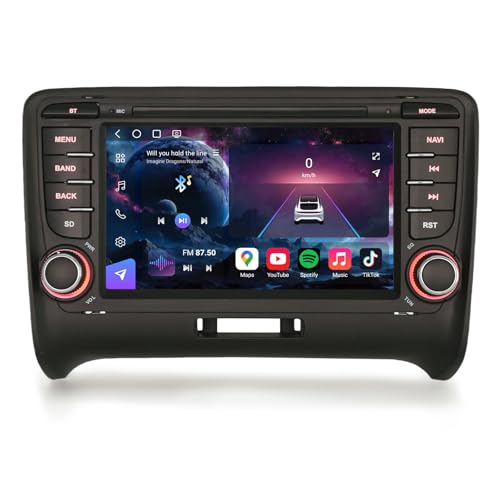 Erisin 7 Pulgadas Qualcomm 8-núcleo 8GB+128GB Android 14 Radio Coche Bluetooth Navegador GPS para Audi TT MK2 Pantalla IPS Estéreo CarPlay Android Auto DSP WiFi 4G Dab+ FM RDS OBD2 USB Canbus