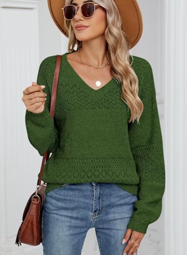 Image of JOCAFIYE Womens Sweaters Casual Long Sleeve V Neck Lightweight Hollow Out Pullover Sweater Tops