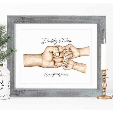 "Fist Bump" Personalised Father's Day Gift Print (FRAMED or UNFRAMED) | Dad Daddy Grandad Birthday gift | Gift from The Kids (FRAMED (GREY FRAME) + mount) Cover