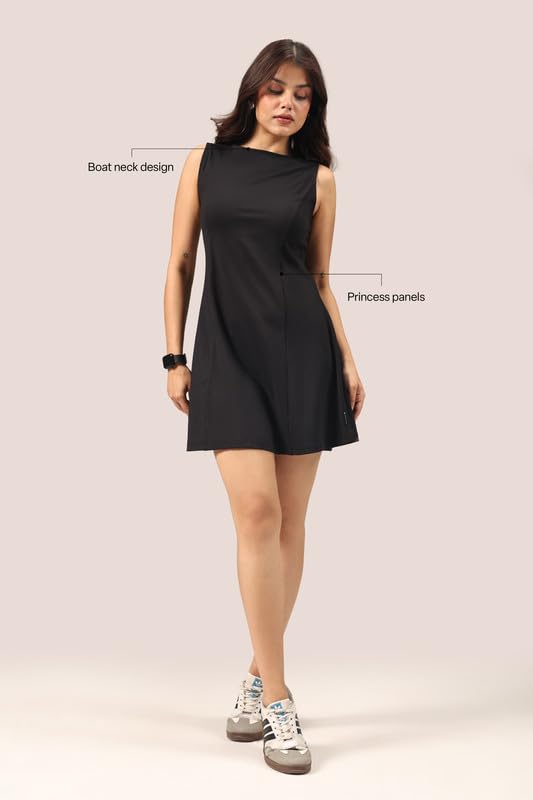 Image of BlissClub Womens Ultimate Dress, Fit & Flare Silhouette, Boat Neck Dress with Side Pocket, Soft Stretchy Everyday