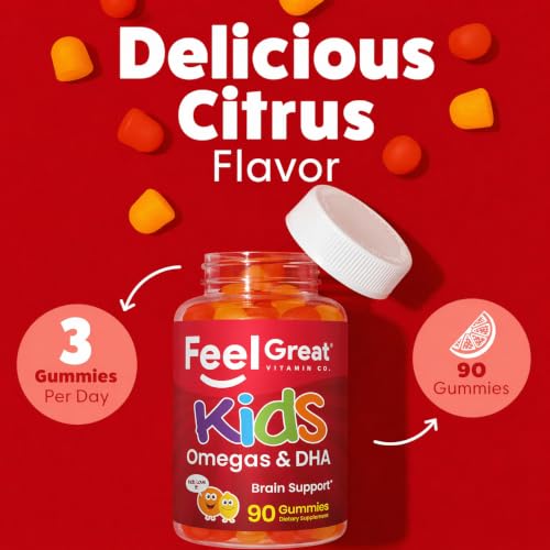 Image of Feel Great Vitamin Co. Complete DHA Gummies for Kids | with Omega 3 6 9 + DHA, Vitamin C | Supports Healthy Brain Function, Vision & Heart Health | Gluten Free, Vegetarian | 90 Gummies
