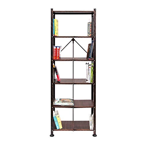 Image of Origami 6 Tier Classic Stamped Steel Bookcase Shelf Organizer Rack with 6 Storage Shelves for Decor, Vinyl Records, and Books, Bronze