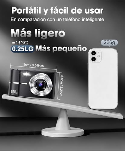 Miniatura 9 de Camara De Fotos Digital Compacta, 50mp 1080p Digitales Camaras Con Pantalla De 2,4 , 16x Zoom Digital, Mini Video Cámara Flash Antivibración Para Infantil, Principiantes Y Adultos, 32g Negro