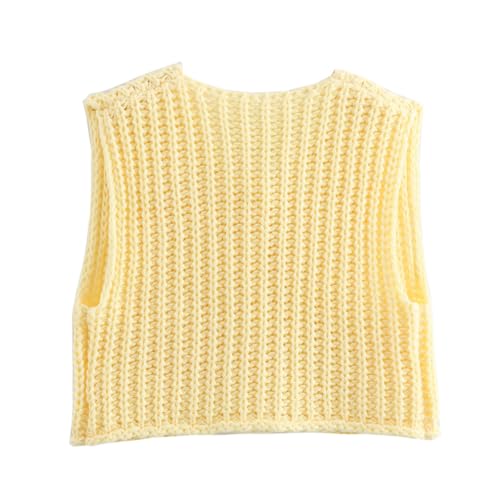 Image of UAURORAO Women Chunky Sweater Vest Button Down Crochet Cable Knit Cardigan Sleeveless Open Front Knitted Crop Waistcoat