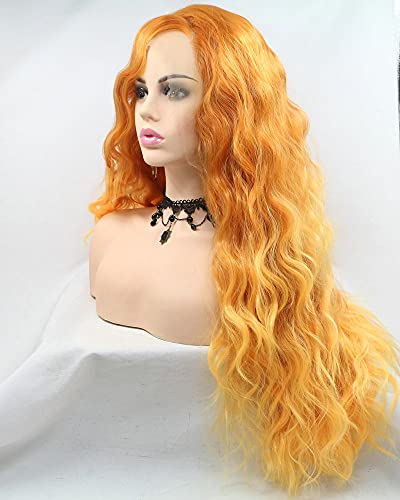 SereneWig Drag Queen Cosplay Perruques de cheveux synthétiques avec racines foncées Orange 2 tons mélangés sans colle Cover
