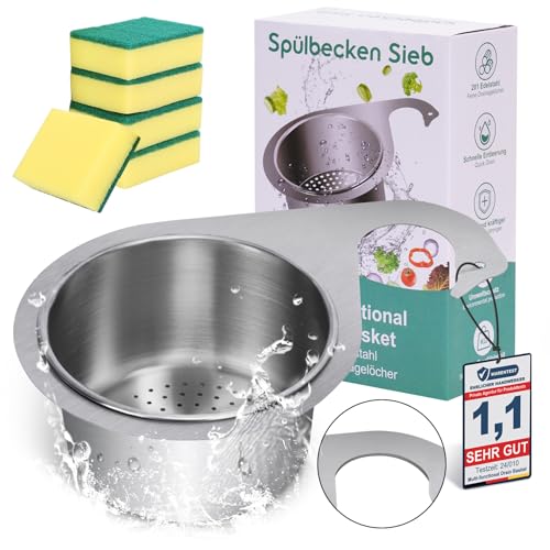 Colino per lavello, scolapasta per lavandino, scolapasta in acciaio inox a forma di cigno e scolapasta multiuso funzionale (1 pezzo+5 spugna)