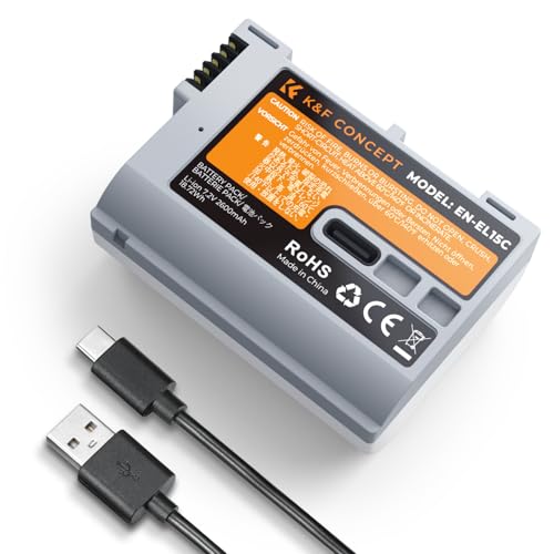 K&F CONCEPT 2600mAh EN-EL15C Battery, USB-C Fast Charging Z6iii Battery Compatible with Nikon ZR, Z8, Zf, Z7, Z6, Z7ii, Z6ii, Z5, D850, D810, D810A, D780, D750, D610, D500, D7500, D7200 Camera by K&F CONCEPT - Used condition - US$32.80