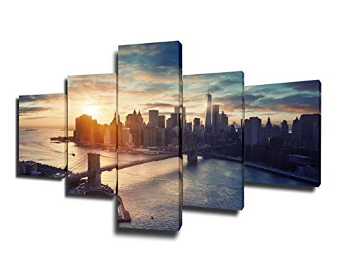 Wall Decorations for Living Room New York City Paintings Urban Pictures 5 Piece Canvas Wall Art Modern Artwork Home Decorations Wooden Framed Gallery-wrapped Stretched Ready to Hang(50''Wx24''H)