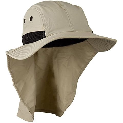 Large Flap Bill Hiking Walkers Sun Protection Hat with Tail Neck Cover Khaki Cover