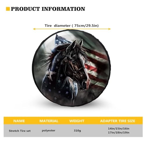 Image of Pensura Stretchy Spare Tire Cover American Flag Horse Design Wheel Covers US Flag Tire Cover Protectors for Travel Trailer SUV Truck Travel Trailer 14-19 inch
