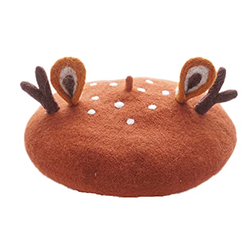 Kawaii Antler Deer Ear Berets Hat Cute Funny Christmas Cap Winter Warm Women Girls Gift (Brown-Adult)