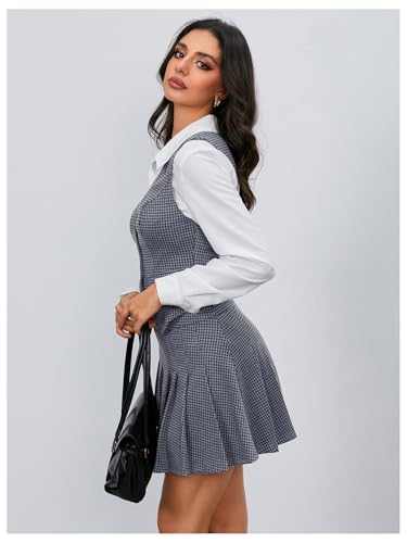 Milumia Women\'s 2 Piece Outfit Plaid Vest Blazer and Pleated Skirt Suit Sets Royal Blue Small