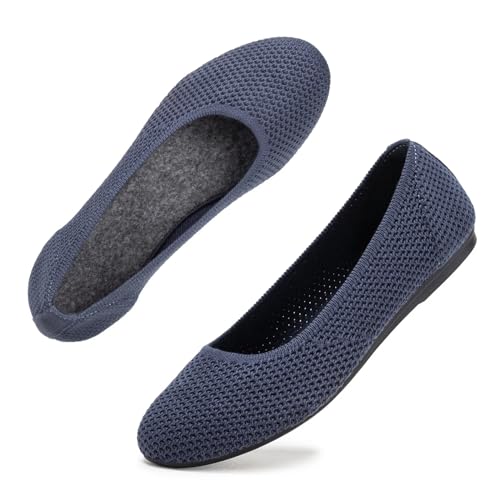 Image of Frank Mully Women's Ballet Flat Shoes Knit Dress Shoes Round Toe Slip On Ballerina Flats for Woman Low Wedge Comfort Soft