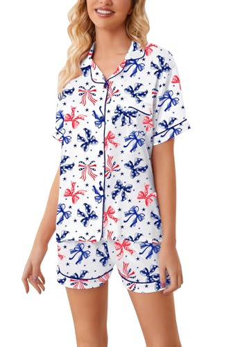 Image of Schbbbta Girls Womens Pajamas, Satin Silky Pjs Set Kids 2Pcs Button-Down Nightwear Sleepwear Gift for Mommy and me